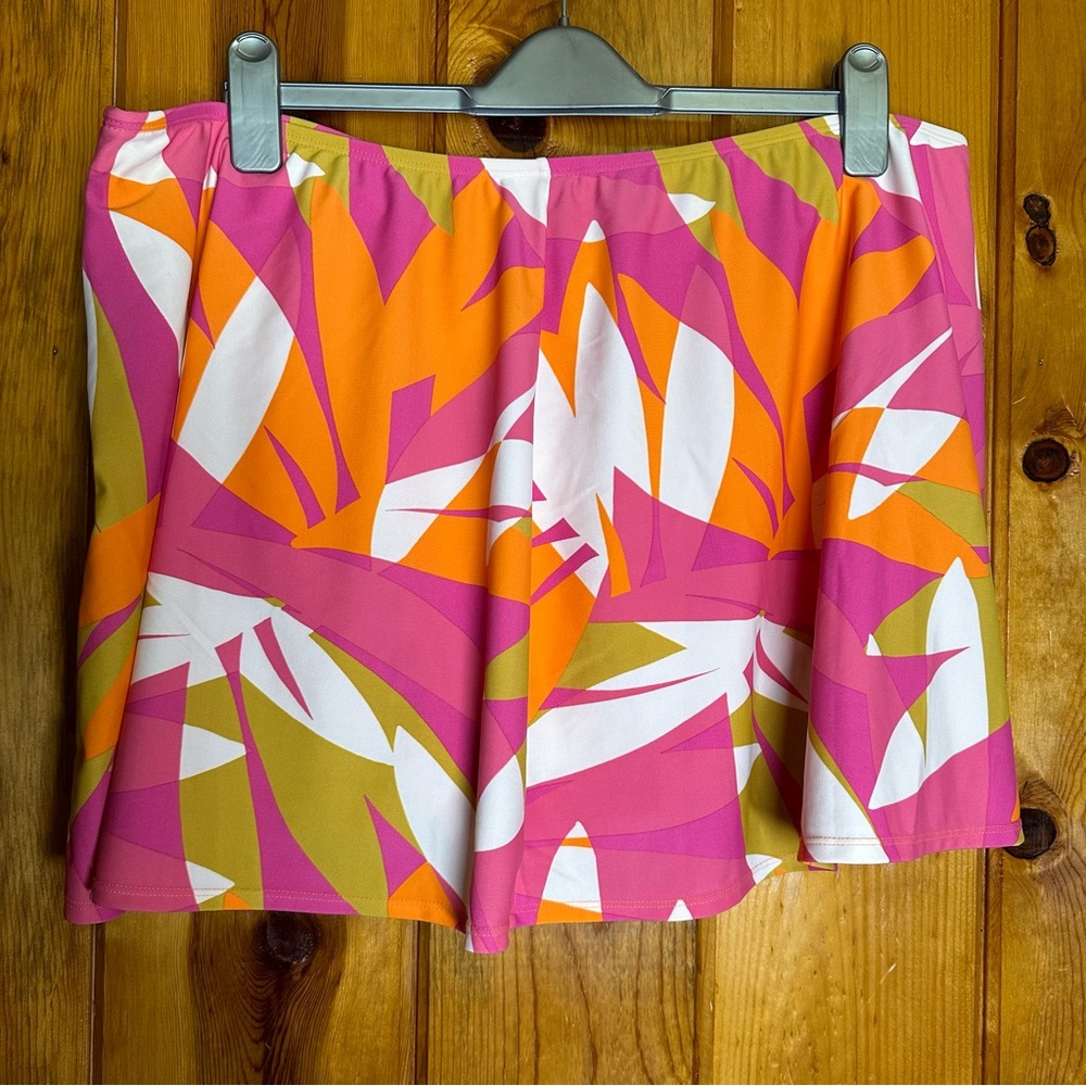 Kona Sol Abstract Leaf Bright Color Faux Wrap Skirt Bikini Bottom - Picture 2 of 7
